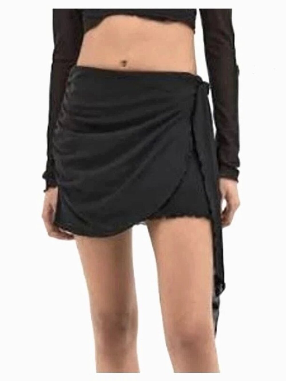 NWOT Good American Mesh Side Tie Ruched Lined Black Mini Skirt Black M Medium
